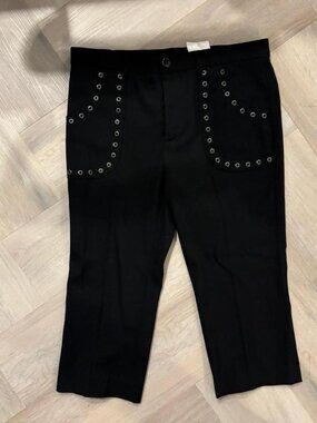 Red Valentino Button Stud Detail Black Capri Cropped Pants Size 2